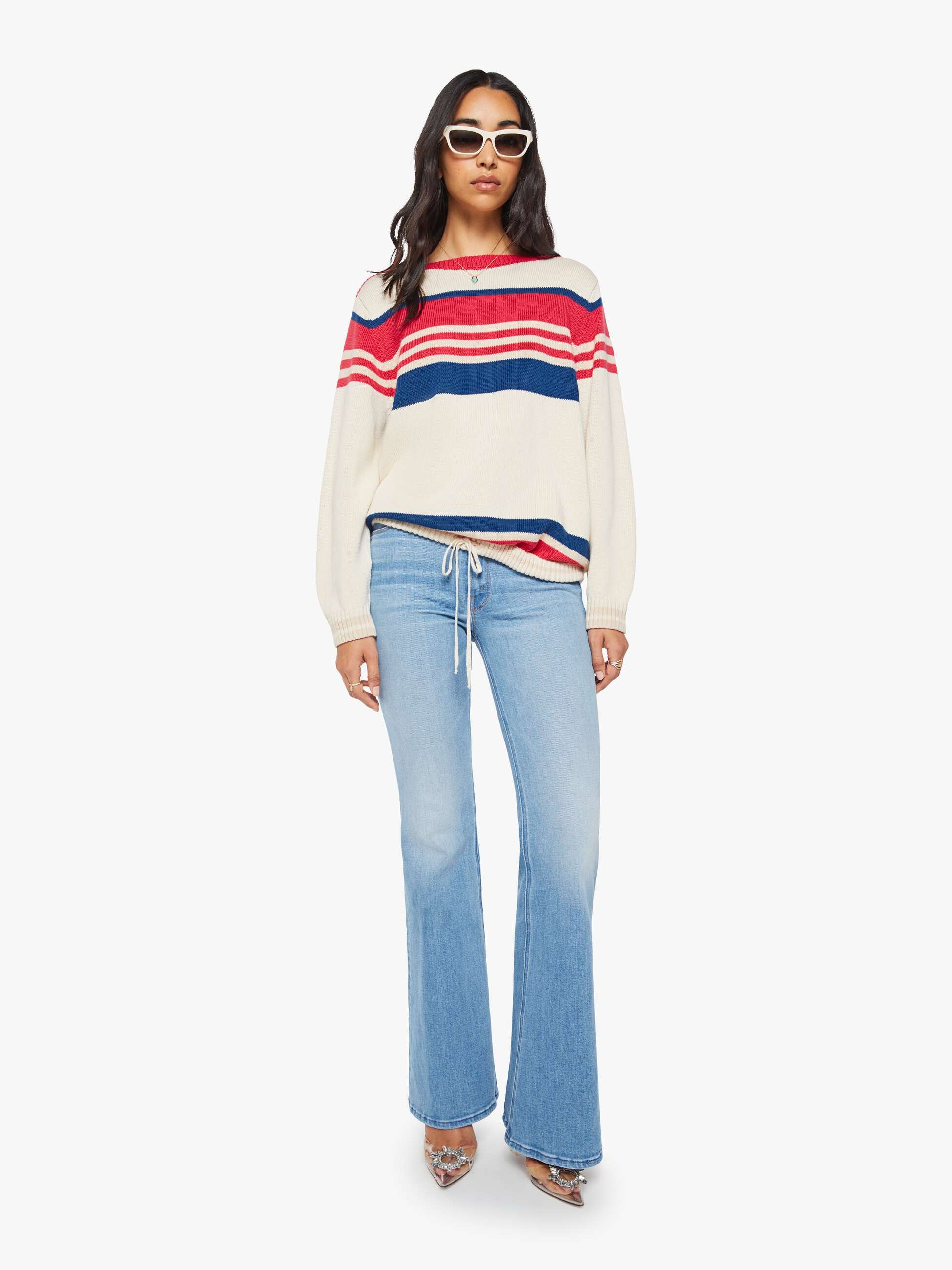 Women The L/S Skipper | Mother Denim Ivory Red Multi Stripe