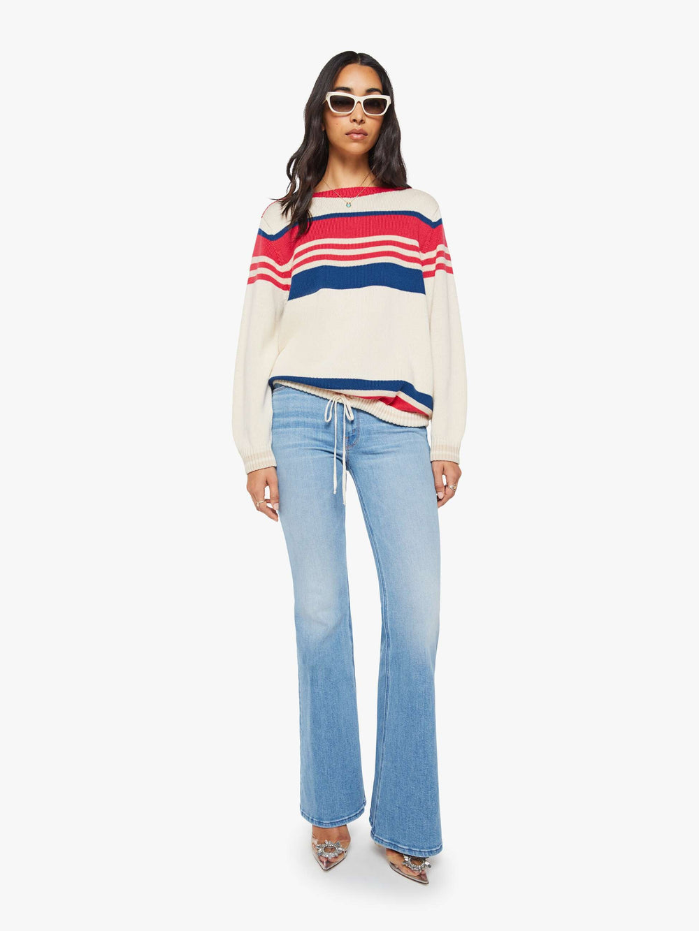 Women The L/S Skipper | Mother Denim Ivory Red Multi Stripe