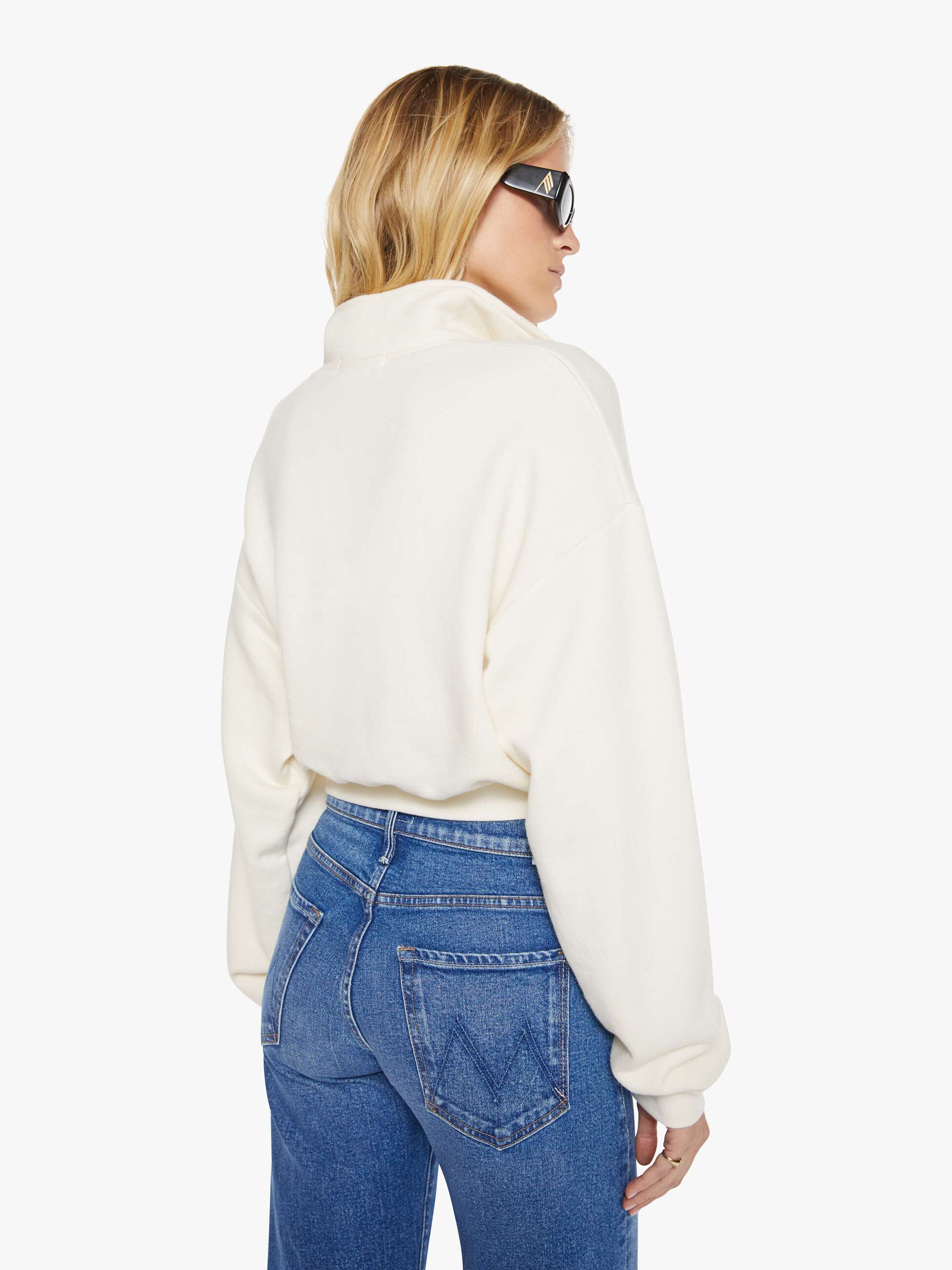 Women Eterne Cropped Half-Zip Sweatshirt | Mother Denim White (Open)