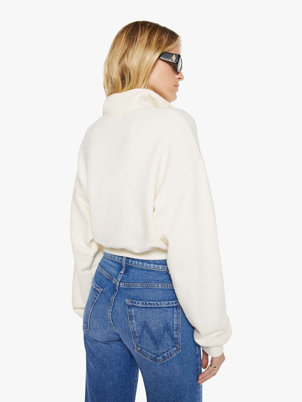 Women Eterne Cropped Half-Zip Sweatshirt | Mother Denim White (Open)