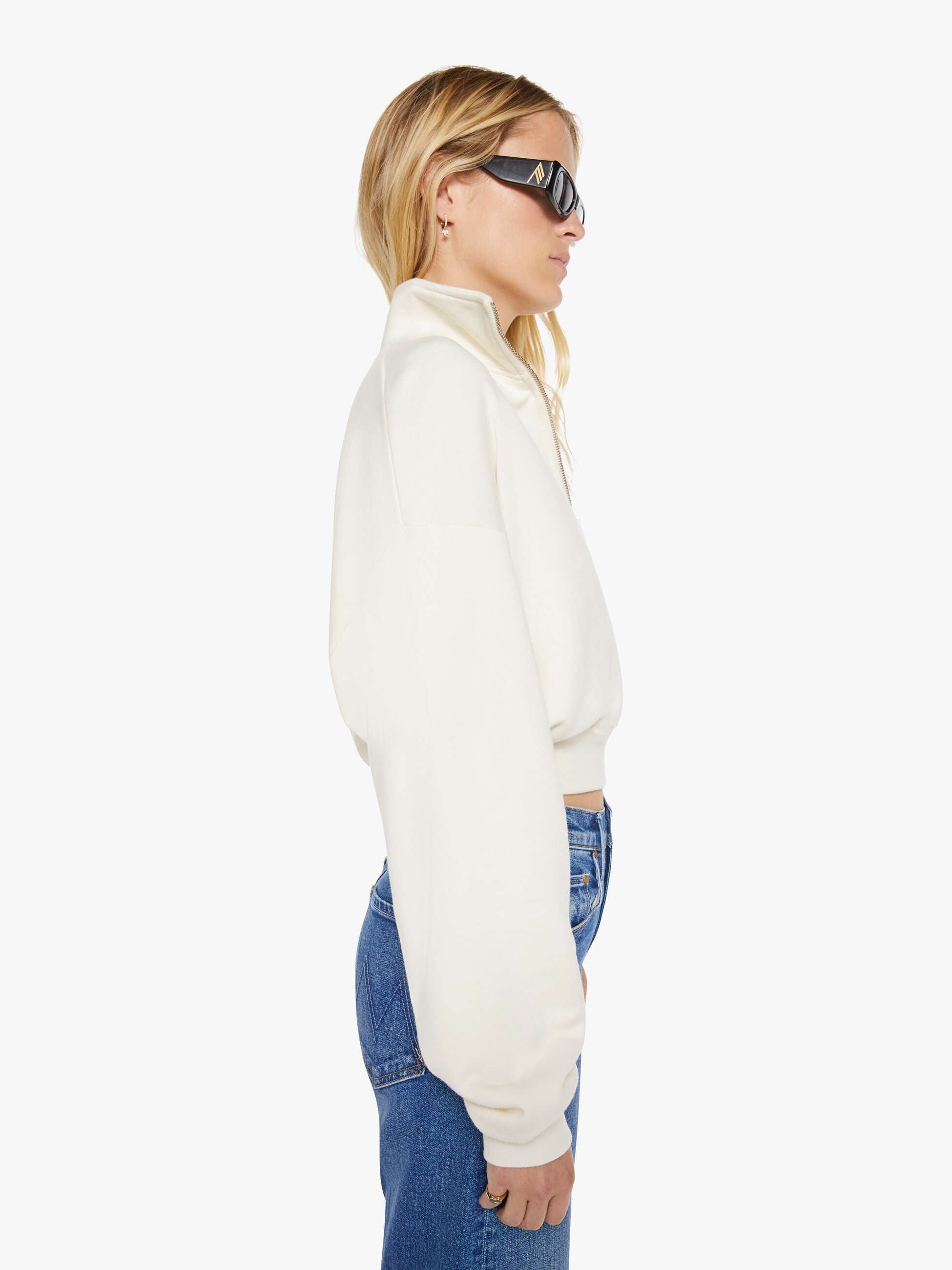 Women Eterne Cropped Half-Zip Sweatshirt | Mother Denim White (Open)