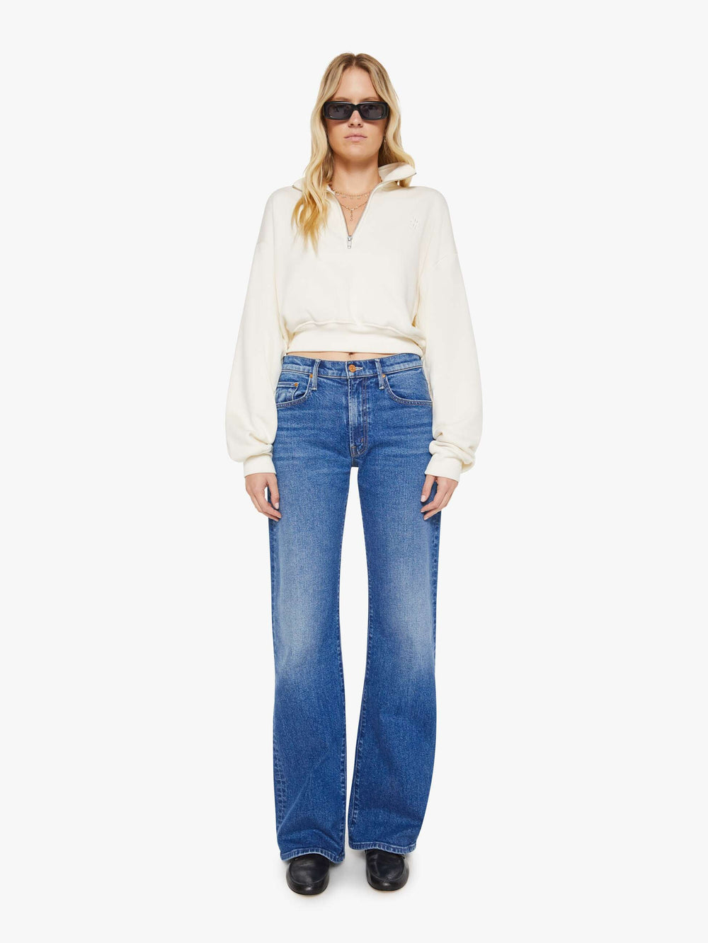Women Eterne Cropped Half-Zip Sweatshirt | Mother Denim White (Open)