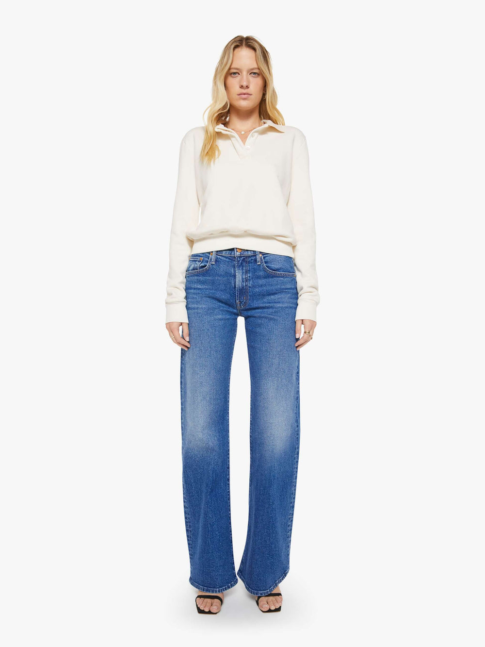 Women SPRWMN Polo Sweatshirt | Mother Denim White (Open)