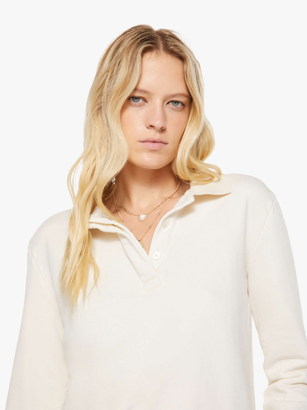 Women SPRWMN Polo Sweatshirt | Mother Denim White (Open)