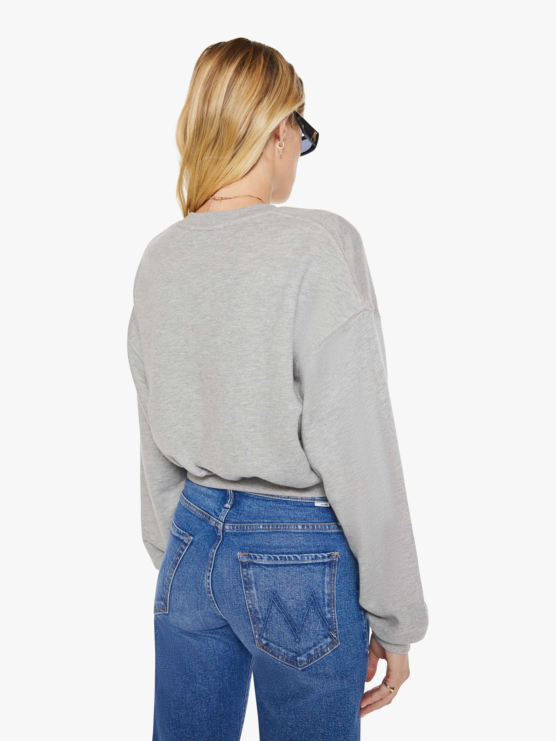 Women Eterne Cropped Crewneck Sweatshirt | Mother Denim Grey (Open)
