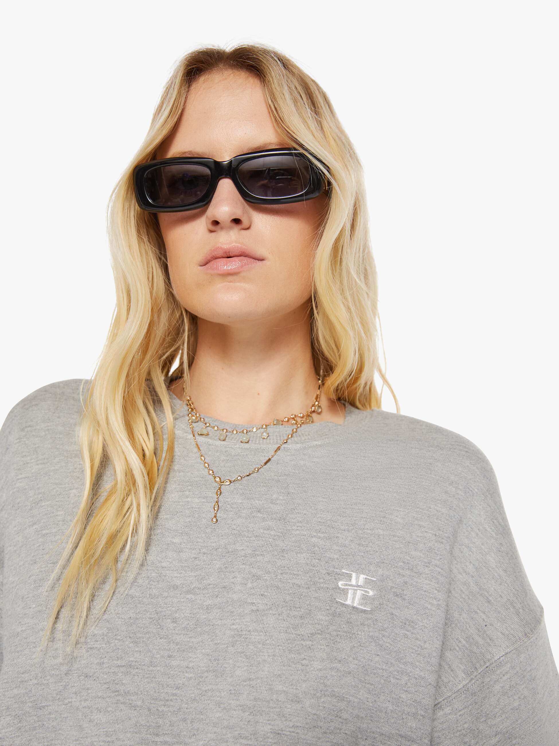 Women Eterne Cropped Crewneck Sweatshirt | Mother Denim Grey (Open)