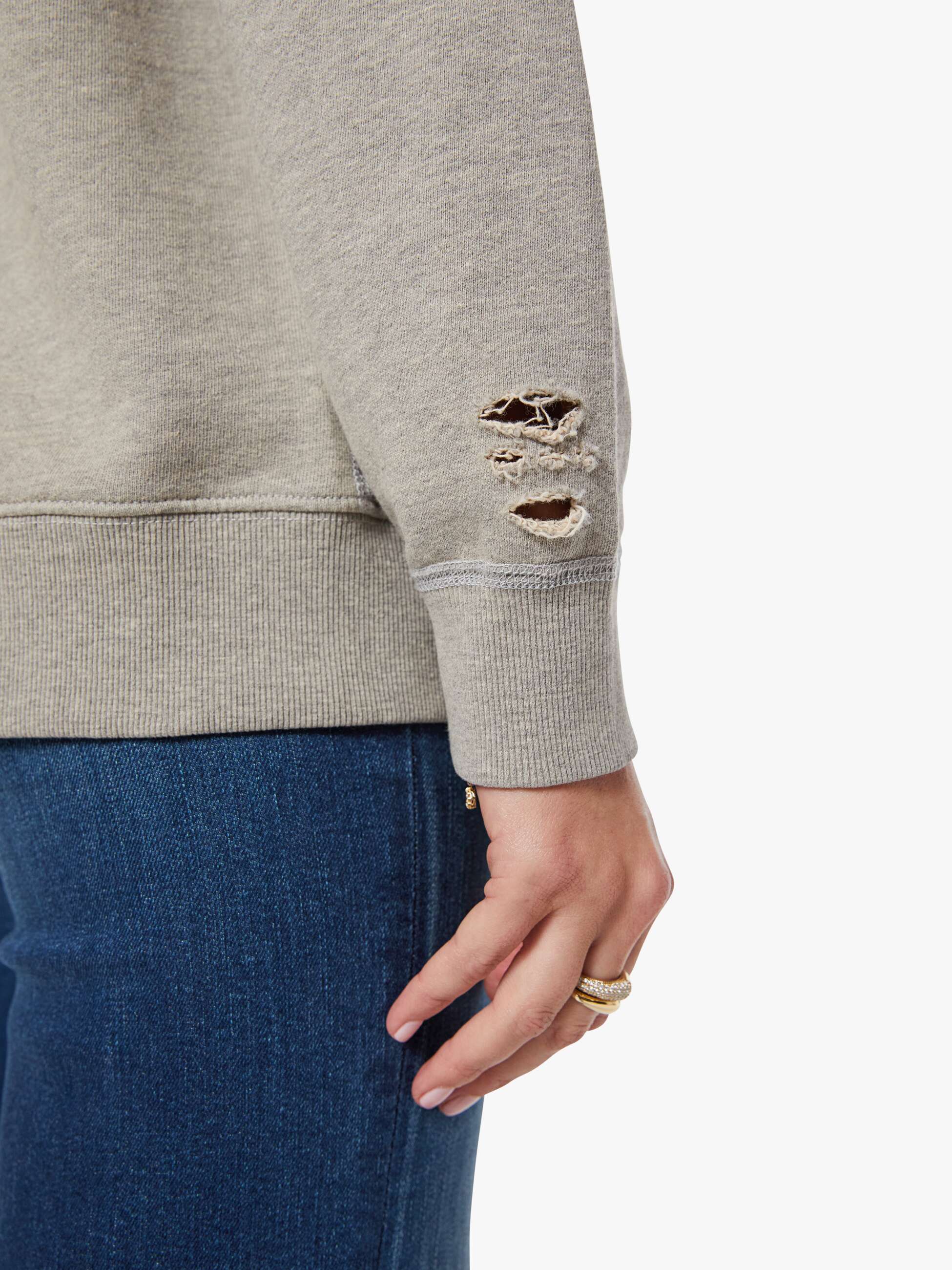 Women MadeWorn Rolling Stones Destroyed Sweatshirt | Mother Denim Grey (Open)