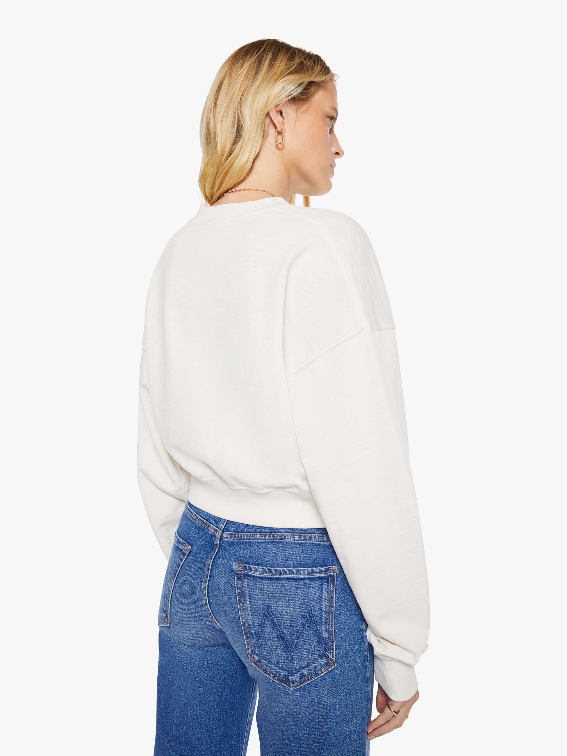 Women Eterne Cropped V-Neck Sweatshirt | Mother Denim White (Natural)