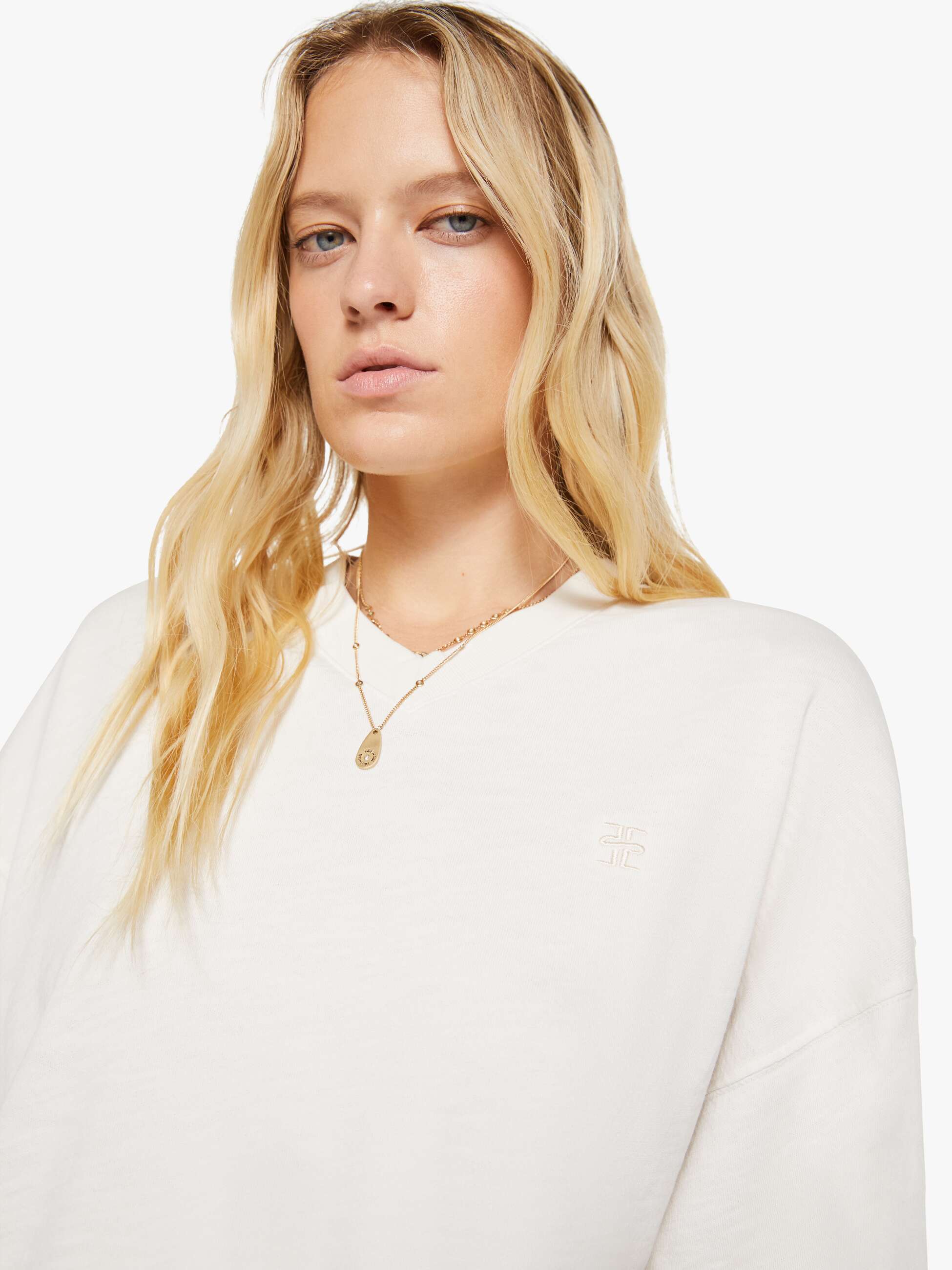 Women Eterne Cropped V-Neck Sweatshirt | Mother Denim White (Natural)